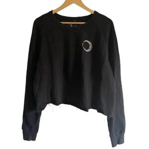 Lolo Sol Black Crescent Moon Cropped Sweatshirt